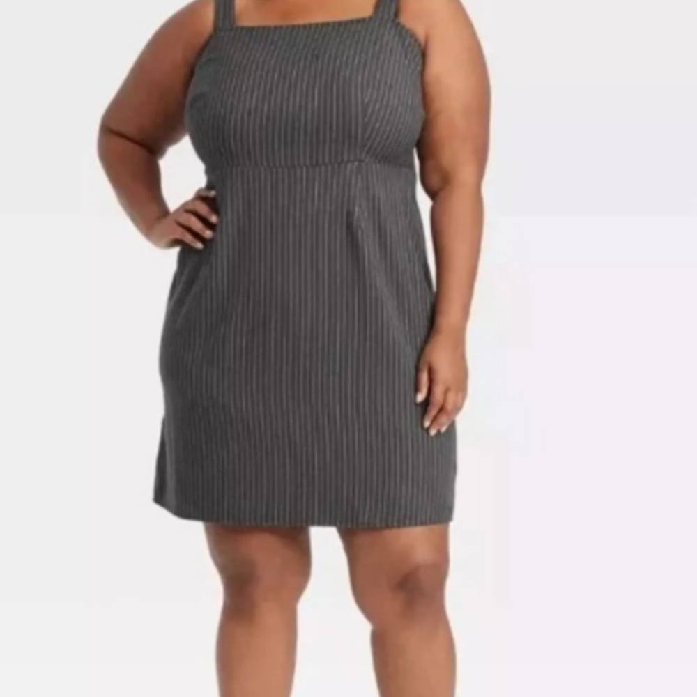 New Women's Tailored Mini A-Line Dress Ava & Viv Size 1X Gray Pinstripe